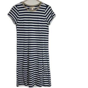 Michael Kors Women’s Small Blue White Striped Tshirt Dress With Gold Accent Neck